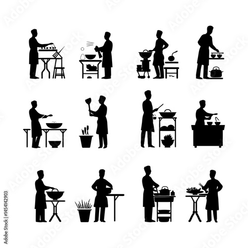 Culinary Artist Silhouette Set Clipart on White Background