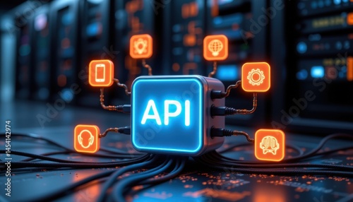 Innovative api technology solutions data center digital content cyber environment close-up view cloud computing revolution