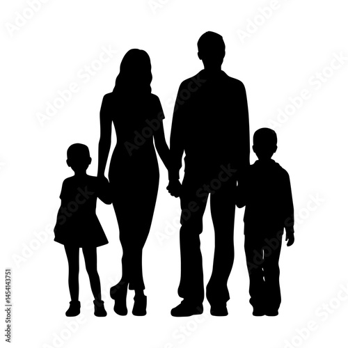 Family Silhouette Featuring Two Adults and Two Child