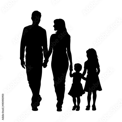 Family Silhouette Featuring Two Adults and Two Child