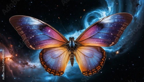 Cosmic Butterfly Galaxy Wings Against Nebula Background Stunning Detailed Image