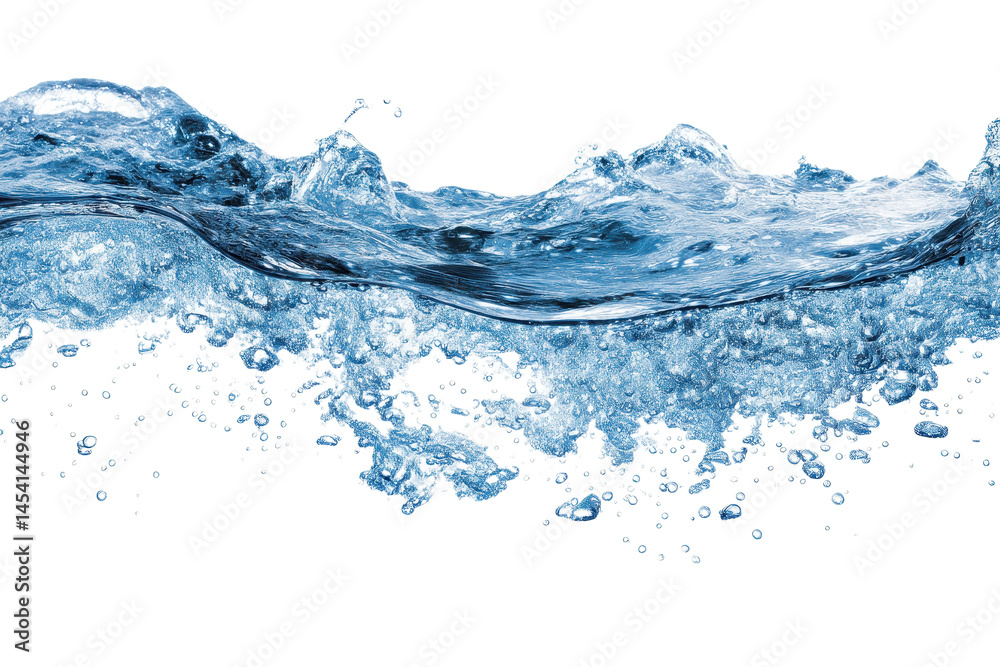 Abstract Blue Water Wave with Splashes and Reflection Visualizing Clean Energy Abstract Blue Water Wave with Splashes and Reflection Visualizing Clean Energy