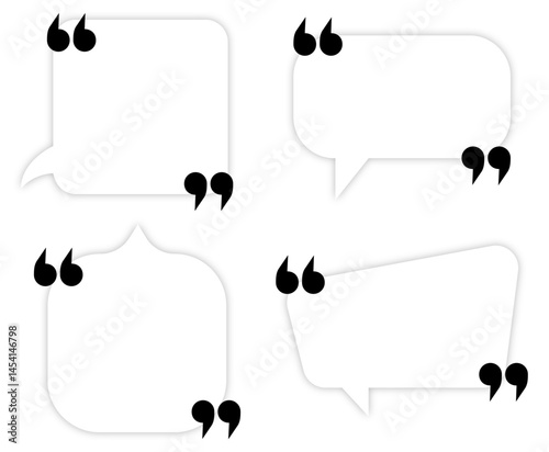 Set of speech bubble quote set. Quote remark, mention quotations frame and callout text template. Talk remark quotation frames, citation memo or dialog box bubble. Isolated vector symbols set