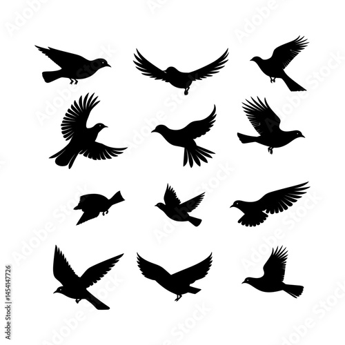 Flying Bird Silhouette in Full Spread Set