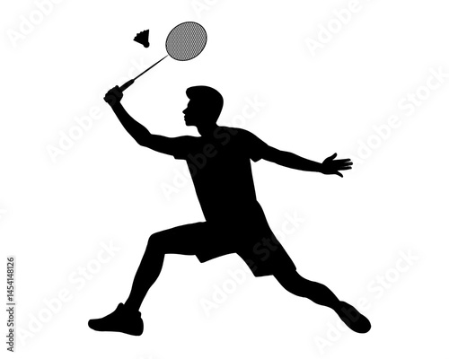 Badminton player silhouette, icon isolated on white background