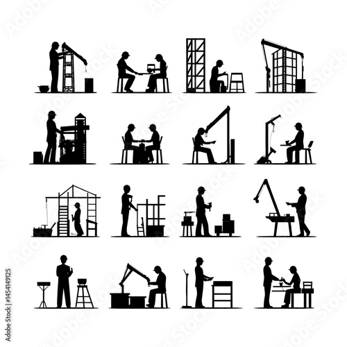 Modern Developer Silhouette Set Clipart on White Background