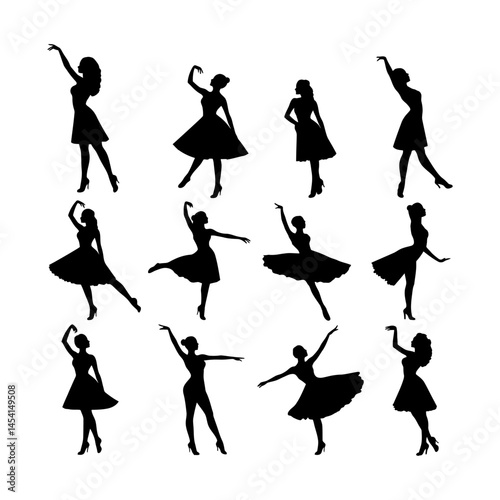 Ballet Dancer Silhouette in Pose Set Clipart