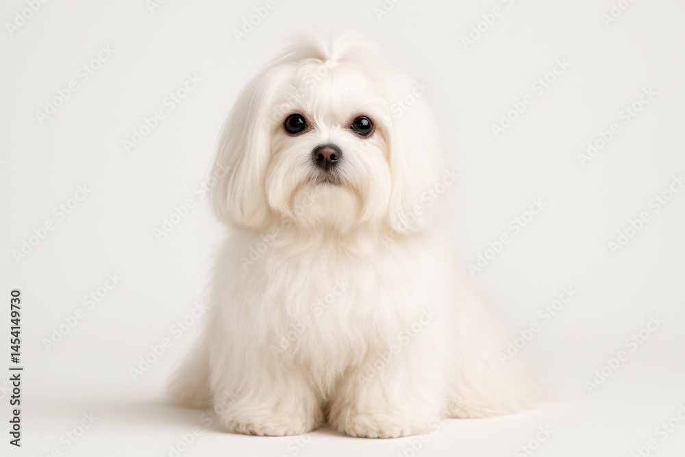 Elegant Maltese dog portrait on simple white background showcasing the breed's charm and beauty Elegant Maltese dog portrait on simple white background showcasing the breed's charm and beauty