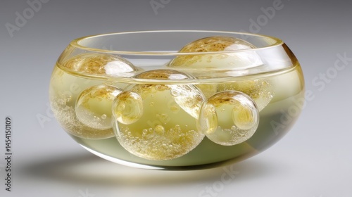 Obraz na płótnie Glass bowl with floating oil bubbles in clear liquid w salonie