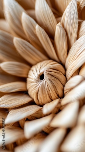 Obraz na płótnie Close-up of intricate wooden flower carving with spiral center w salonie