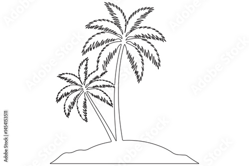 Simple line art of a tropical island with palm tree
