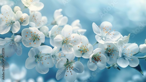 White Flowers on Blue Background