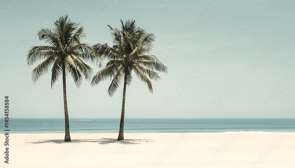 Obraz premium Tropical Beach Palms, Calm Sea