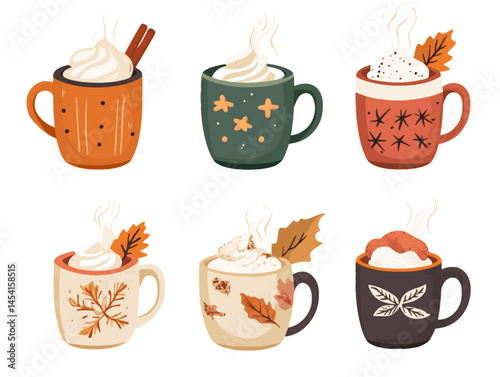 Cozy Autumn Mug Set – Hand Drawn Clipart
