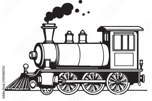Classic Railway Engine in Black and White Vector