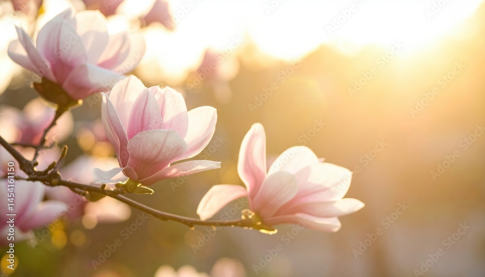 Fototapeta premium Serene morning light on blooming magnolia flowers