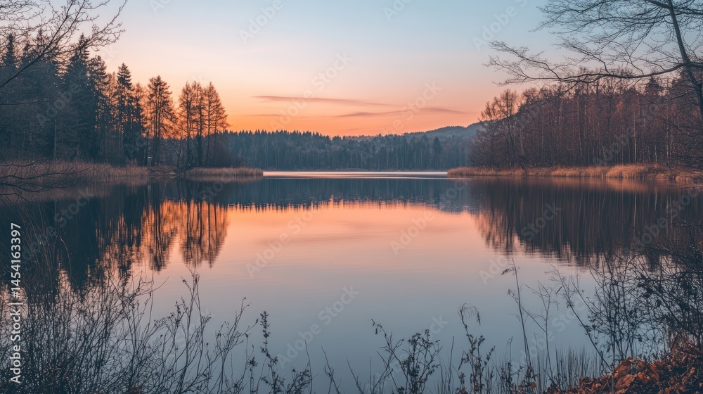 Fototapeta premium Serene lake at dawn