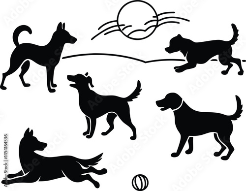 A black vector illustration shows a silhouette set of a dog and cat, common domestic pets