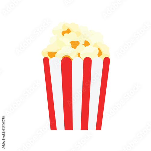 Red and white striped popcorn box full of salted, sweet popcorn