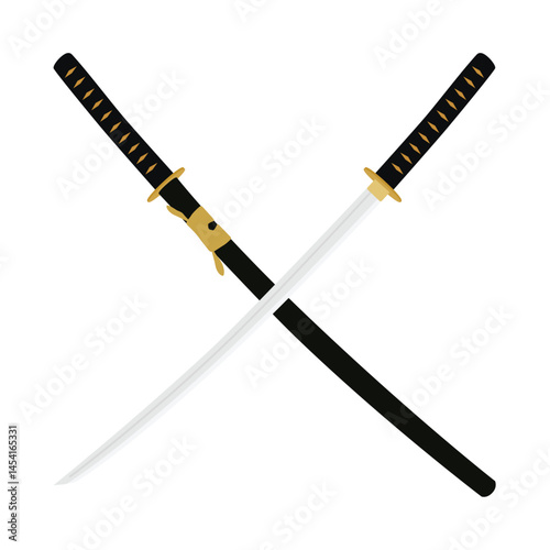 Crossed katana sword. Samurai sword. Traditional asian ninja weapon