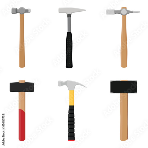 Hammer types: mallet, Warrington, ball pein, club hammer, sledge hammer, and claw hammer. Construction tools