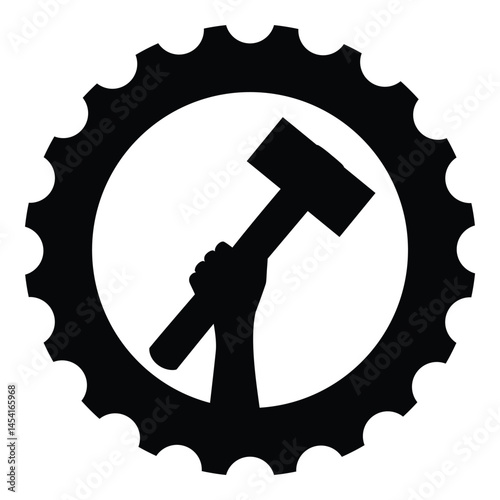 Service icon black silhouette hand holding hammer gear cog wheel