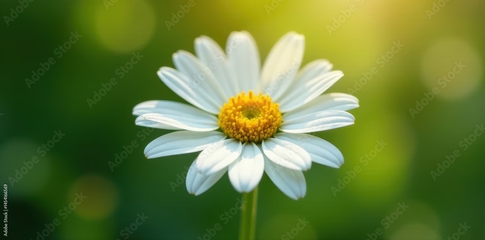 Fototapeta premium Single white daisy bloom, petals delicate, vibrant yellow center , floral, elegant