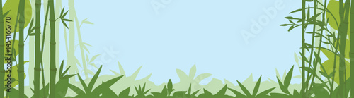 Garden nature background, pattern with green leaves, plants and flowers. Leaf greenery, lush garden, floral banner, botanical border for design