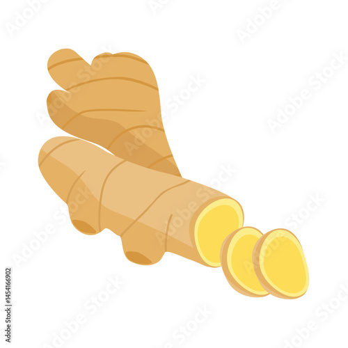 Ginger root isolated on white background. Healthy food and medicinal herb, plant
