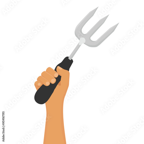 Gardener, farmer hand hold garden fork, ripper. Gardening tool