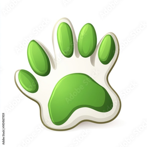 Cartoon paw print with green pads and a light outline on a white background