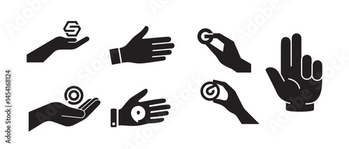 hand holding symbol icons for web design on white  background