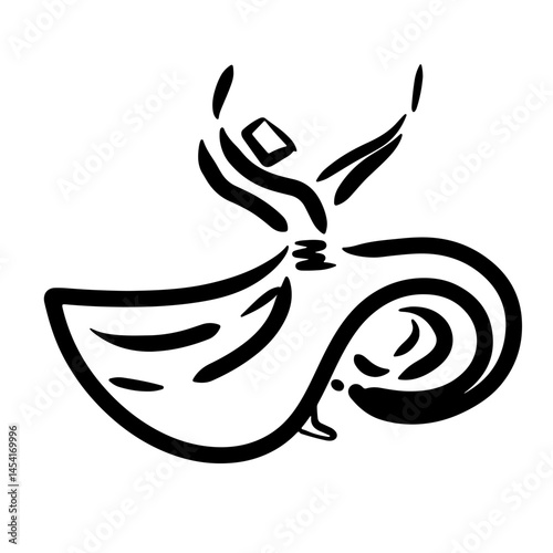 Silhouette of people dancing at sema ceremony. Hand drawn line vector illustration.