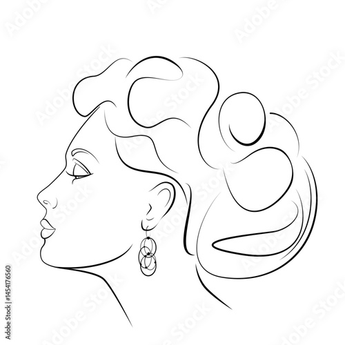 Female Profile Faces Contour Lines. The concept of a hairdresser, beauty salon, hairstyles for women. Black lines on white background vector illustration isolated
