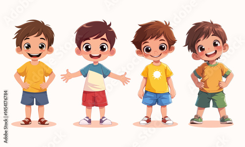 Cute little boys in different poses and gestures. Vector illustration