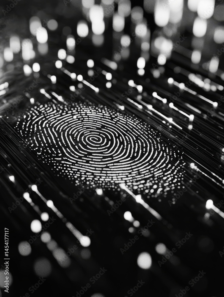 Close-up of a human fingerprint pattern being scanned with modern digital technology, highlighting the complexity and uniqueness of individual identity for secure data storage and management.