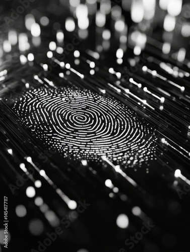 Obraz na płótnie Close-up of a human fingerprint pattern being scanned with modern digital technology, highlighting the complexity and uniqueness of individual identity for secure data storage and management. w salonie
