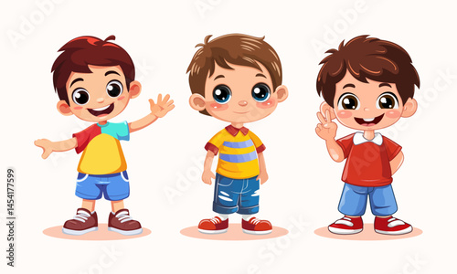 cartoon little boys with different facial expressions over white background vector illustration