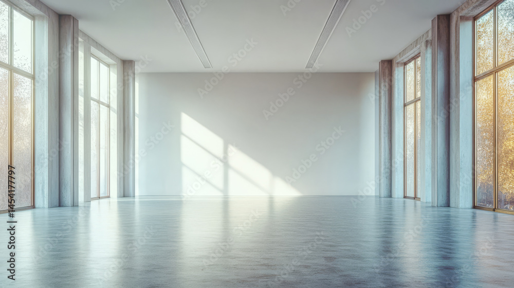 Obraz premium Modern empty room with large windows and natural light during the day