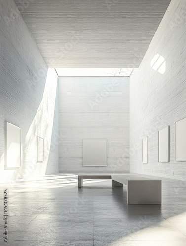 Obraz na płótnie An empty, modern art gallery with concrete walls, minimalist design, and natural lighting. w salonie