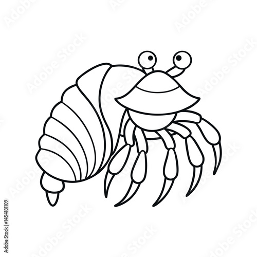 Hermit Crab Outline on White Background