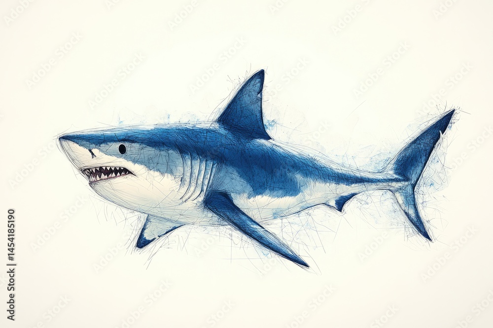 Obraz premium Large great white shark illustration