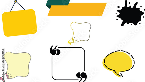 Bilde på lerret speech bubble vector, quote box design, yellow banner vector, label icon, tag de