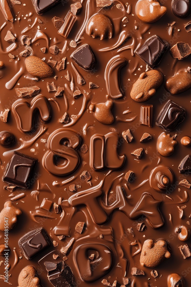 Chocolate shavings used to spell out letters on a cream background