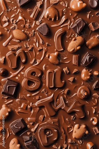 Obraz na płótnie Chocolate shavings used to spell out letters on a cream background w salonie