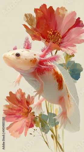 Adorable photorealistic axolotl with pink gills and spotted skin, ideal for educational materials, children's books, science blogs, or whimsical nature-themed projects.