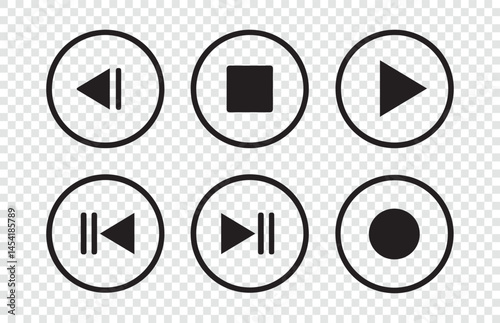 Media player flat icons set. Collection of multimedia symbols isolated on transparent background.