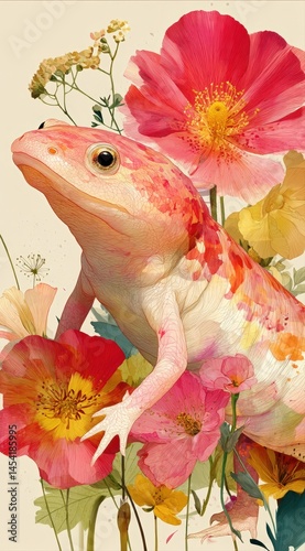 Adorable photorealistic axolotl with pink gills and spotted skin, ideal for educational materials, children's books, science blogs, or whimsical nature-themed projects.