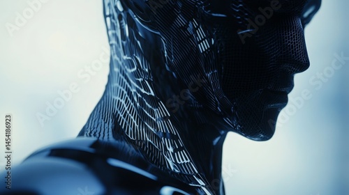 Artificial intelligence character with intricate mechanical design and futuristic look.