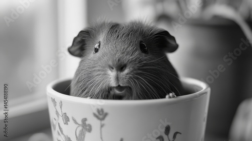 Adorable guinea pig peeking out from a cup.